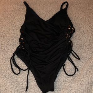 Black lace up one piece